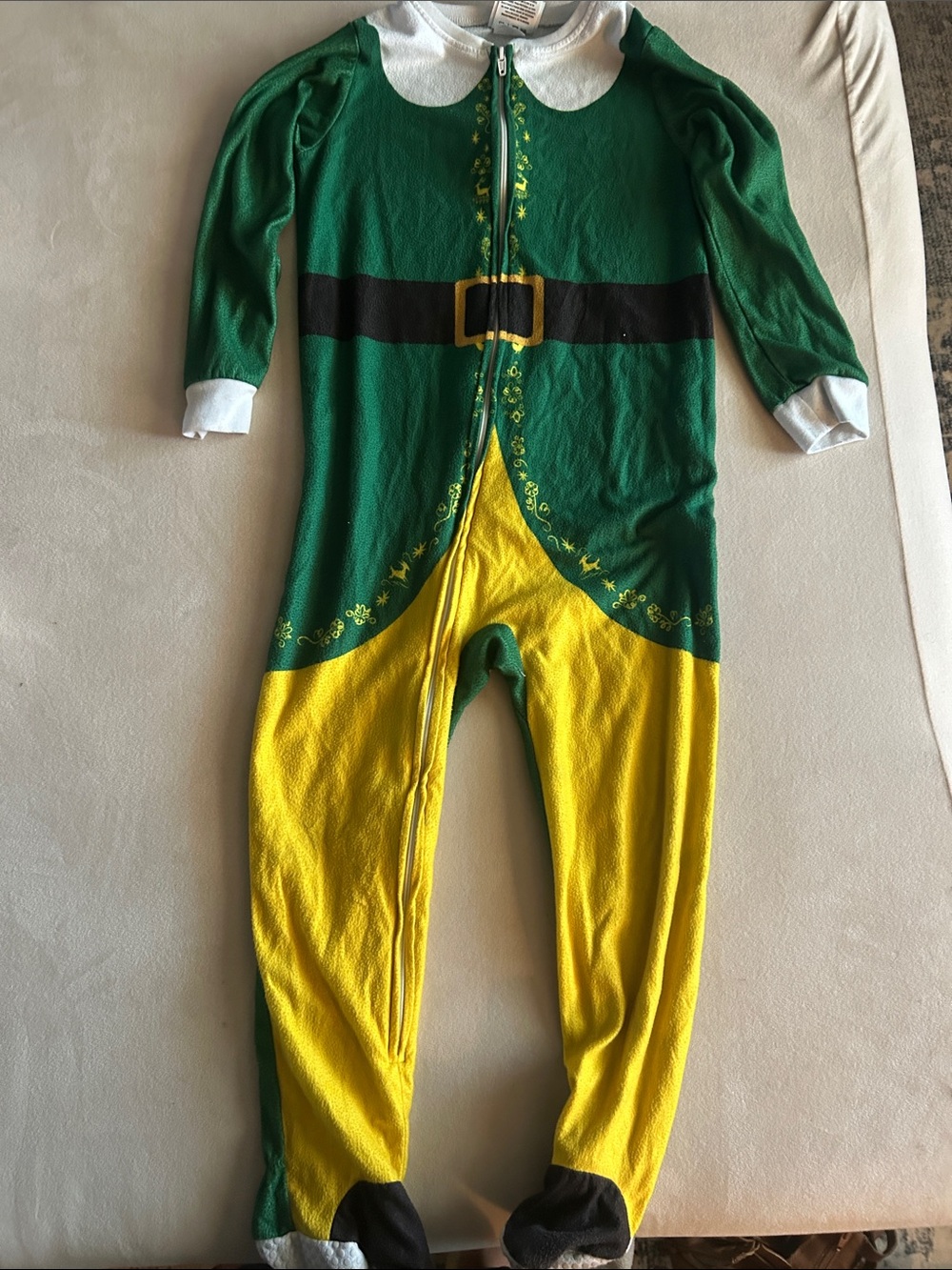 Green and Yellow Elf Kids Costume Footed One-Piece